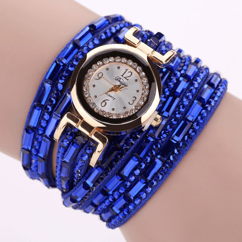 Duoya Dy004 Crystal Casual Style Dame Armbånd Klokke Gull Case Quartz Movement Watches