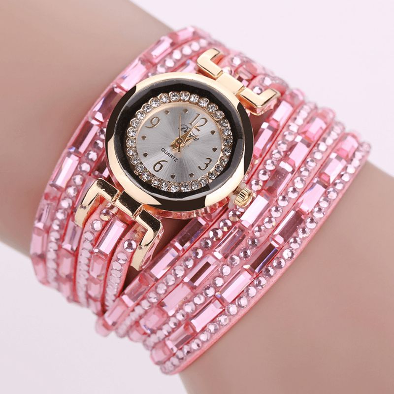 Duoya Dy004 Crystal Casual Style Dame Armbånd Klokke Gull Case Quartz Movement Watches