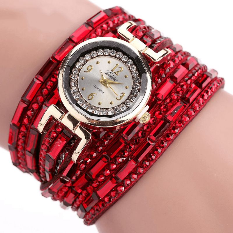 Duoya Dy004 Crystal Casual Style Dame Armbånd Klokke Gull Case Quartz Movement Watches