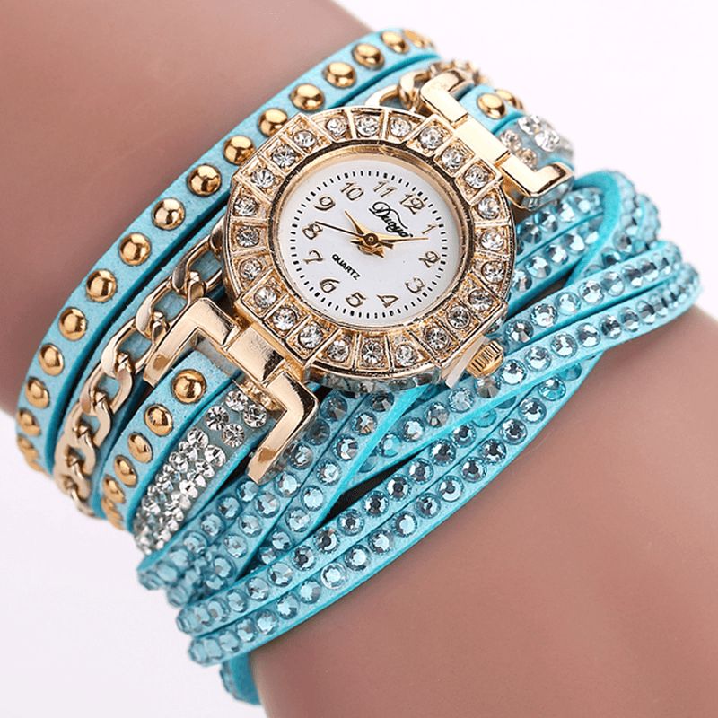 Duoya Luxury Nation Style Crystal Gold Armbåndsur Dame Vintage Quartz Wrstwatches