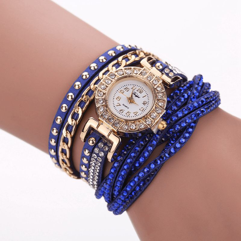 Duoya Luxury Nation Style Crystal Gold Armbåndsur Dame Vintage Quartz Wrstwatches