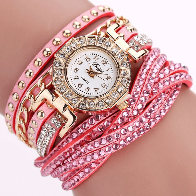 Duoya Luxury Nation Style Crystal Gold Armbåndsur Dame Vintage Quartz Wrstwatches