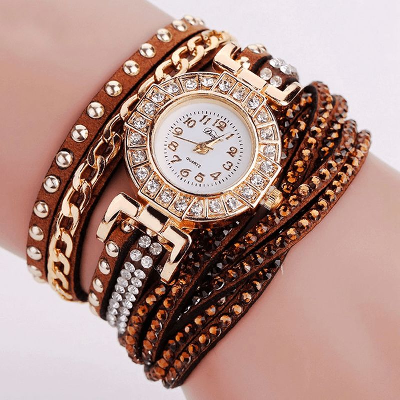 Duoya Luxury Nation Style Crystal Gold Armbåndsur Dame Vintage Quartz Wrstwatches