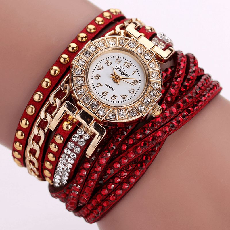 Duoya Luxury Nation Style Crystal Gold Armbåndsur Dame Vintage Quartz Wrstwatches