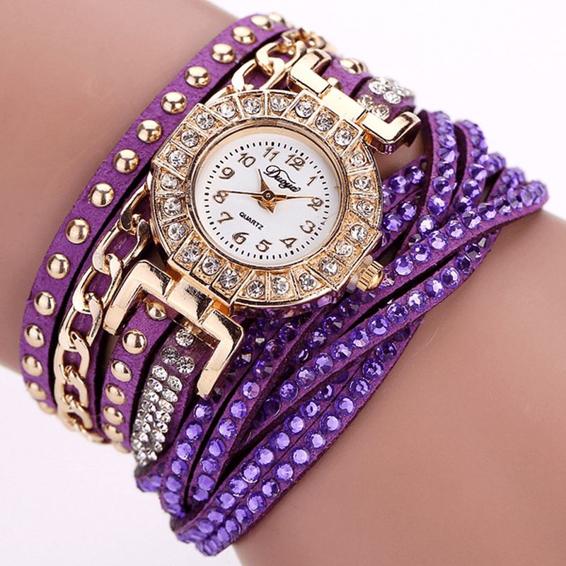 Duoya Luxury Nation Style Crystal Gold Armbåndsur Dame Vintage Quartz Wrstwatches