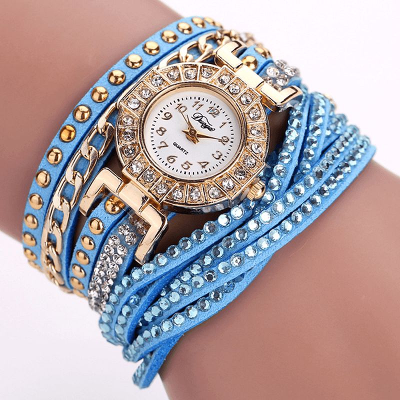 Duoya Luxury Nation Style Crystal Gold Armbåndsur Dame Vintage Quartz Wrstwatches