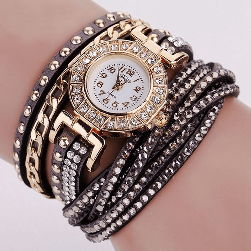 Duoya Luxury Nation Style Crystal Gold Armbåndsur Dame Vintage Quartz Wrstwatches