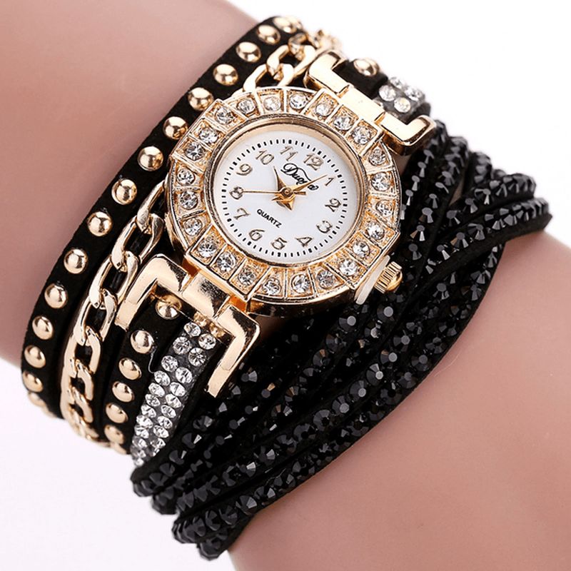 Duoya Luxury Nation Style Crystal Gold Armbåndsur Dame Vintage Quartz Wrstwatches