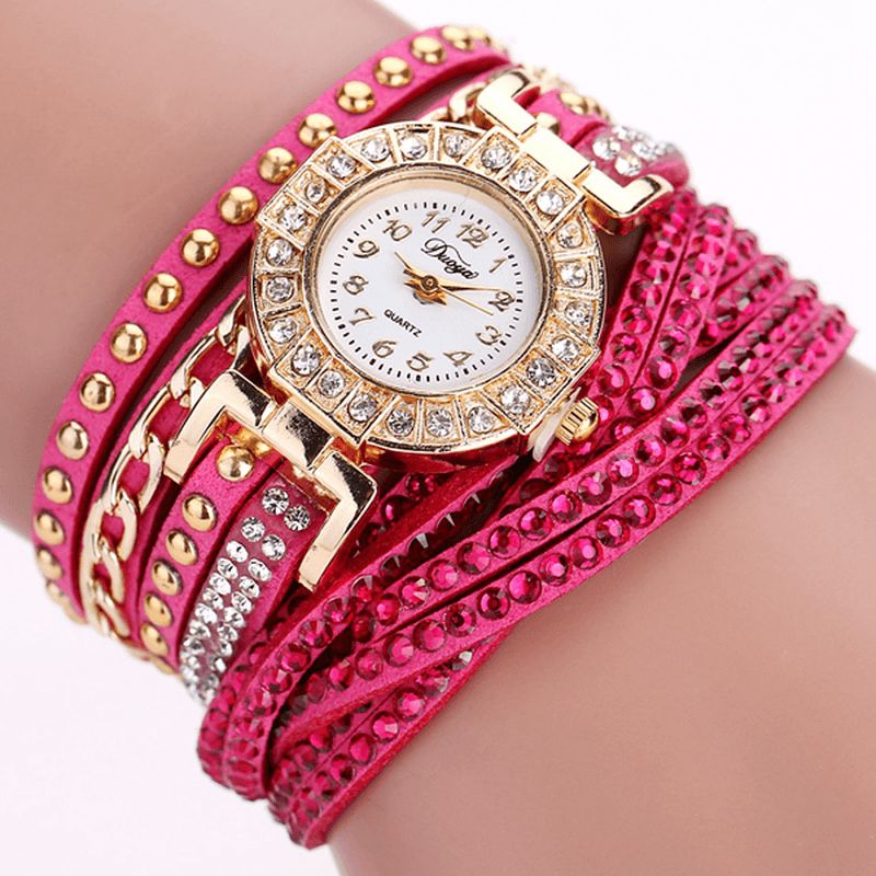 Duoya Luxury Nation Style Crystal Gold Armbåndsur Dame Vintage Quartz Wrstwatches