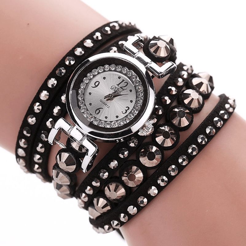 Duoya Mote Damer Folk Egendefinert Stil Armbånd Klokke Rhinestones Stropp Elegant Kvinner Armbåndsur