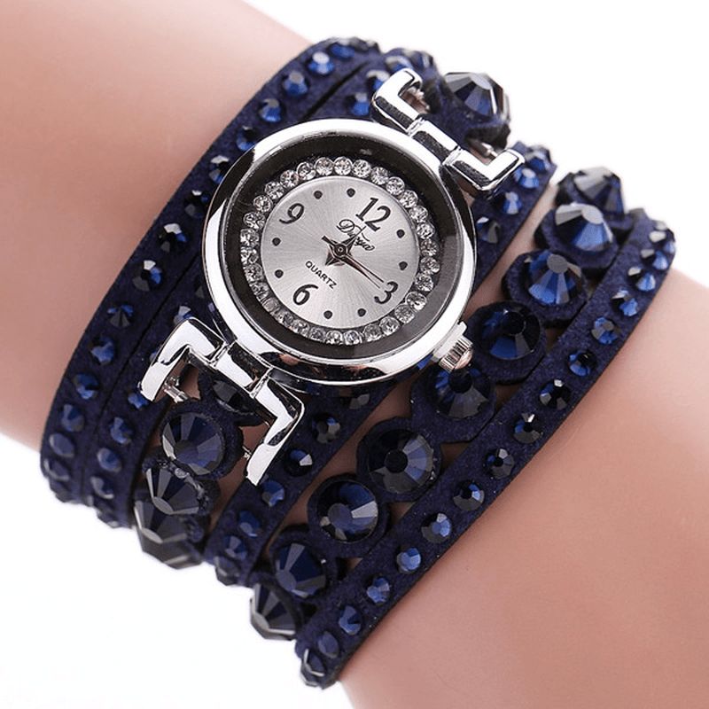 Duoya Mote Damer Folk Egendefinert Stil Armbånd Klokke Rhinestones Stropp Elegant Kvinner Armbåndsur