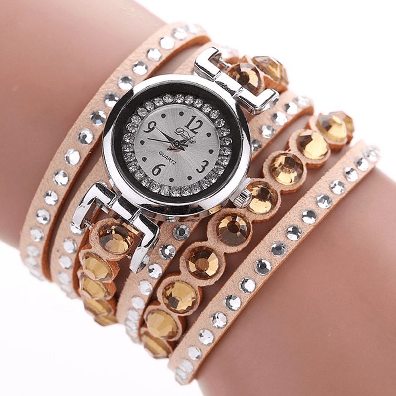 Duoya Mote Damer Folk Egendefinert Stil Armbånd Klokke Rhinestones Stropp Elegant Kvinner Armbåndsur