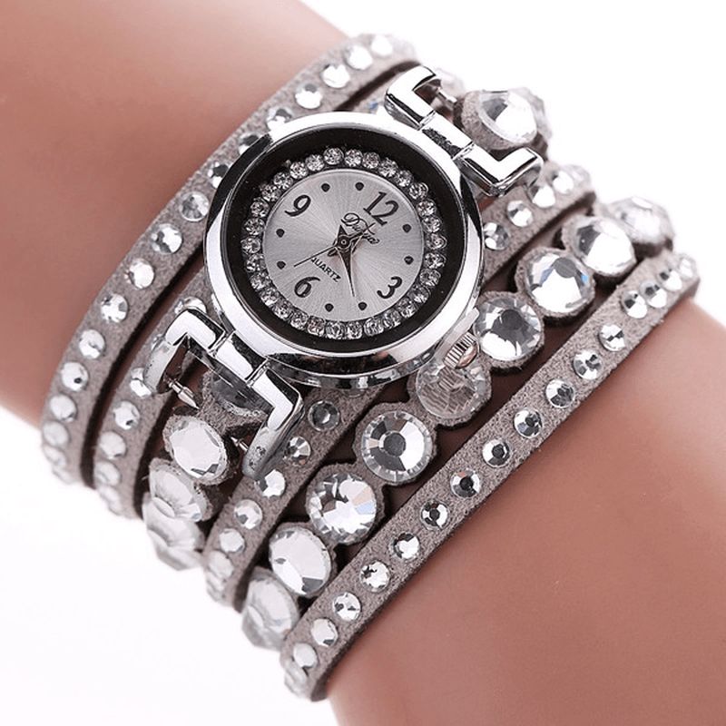 Duoya Mote Damer Folk Egendefinert Stil Armbånd Klokke Rhinestones Stropp Elegant Kvinner Armbåndsur