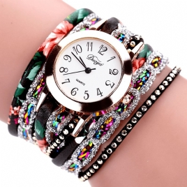 Duoya Retro Style Dame Armbånd Klokke Rhinestone Kvartsklokke