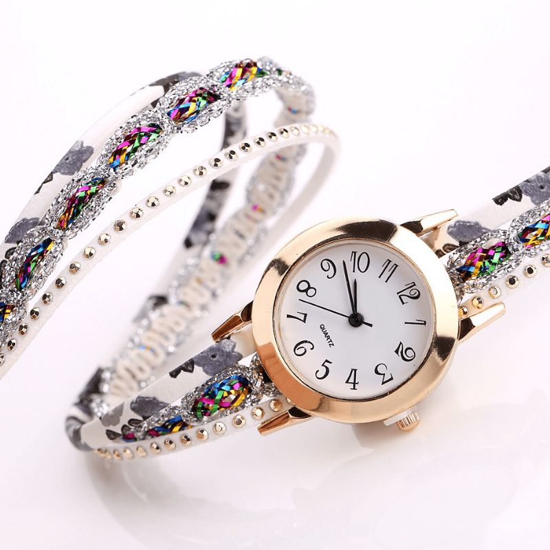 Duoya Retro Style Dame Armbånd Klokke Rhinestone Kvartsklokke