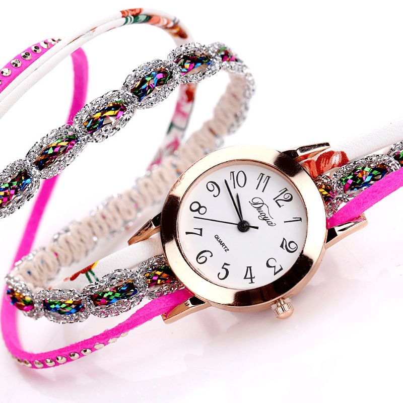 Duoya Retro Style Dame Armbånd Klokke Rhinestone Kvartsklokke