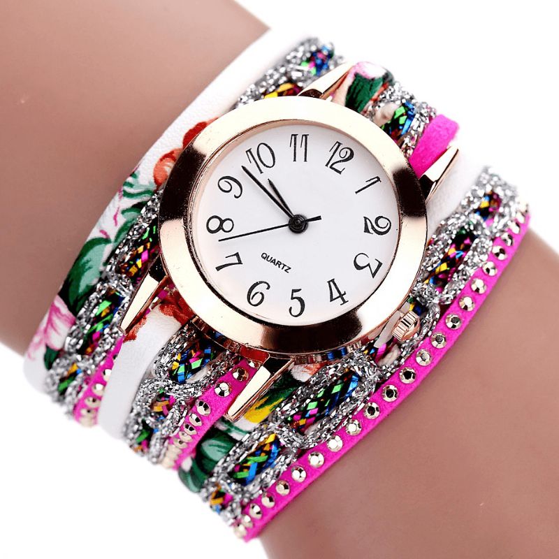 Duoya Retro Style Dame Armbånd Klokke Rhinestone Kvartsklokke