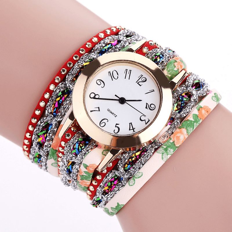 Duoya Retro Style Dame Armbånd Klokke Rhinestone Kvartsklokke