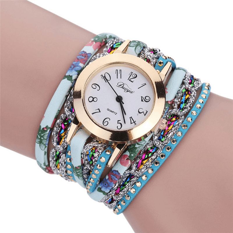 Duoya Xr1886 Retro Stil Armbåndklokke Blomsterbilde Kvartsklokker For Kvinner