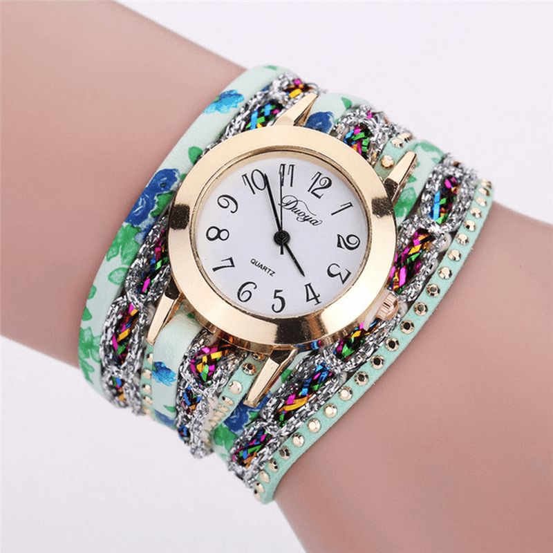 Duoya Xr1886 Retro Stil Armbåndklokke Blomsterbilde Kvartsklokker For Kvinner