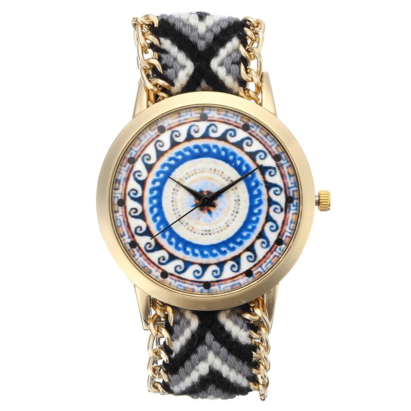 Egendefinert Folk Kvinner Watch Kaleidoscope Mønster Legering Casual Casual Retro Quartz Armbåndsur