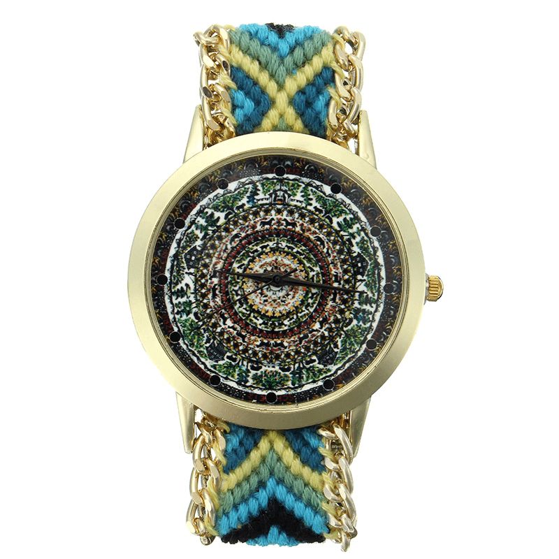 Egendefinert Folk Kvinner Watch Kaleidoscope Mønster Legering Casual Casual Retro Quartz Armbåndsur