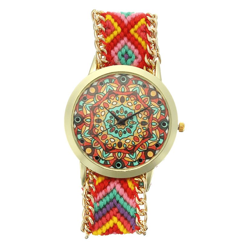 Egendefinert Folk Kvinner Watch Kaleidoscope Mønster Legering Casual Casual Retro Quartz Armbåndsur