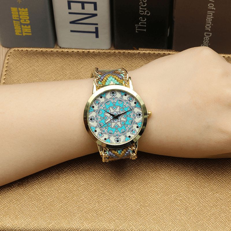 Egendefinert Folk Kvinner Watch Kaleidoscope Mønster Legering Casual Casual Retro Quartz Armbåndsur