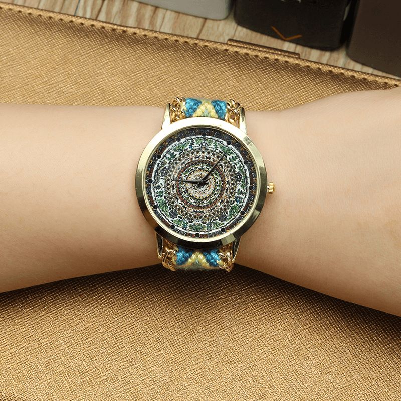 Egendefinert Folk Kvinner Watch Kaleidoscope Mønster Legering Casual Casual Retro Quartz Armbåndsur