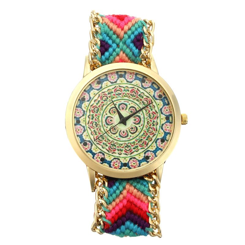 Egendefinert Folk Kvinner Watch Kaleidoscope Mønster Legering Casual Casual Retro Quartz Armbåndsur