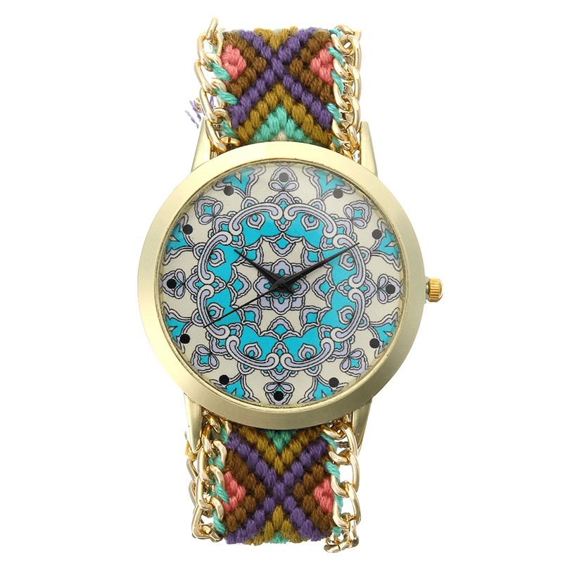 Egendefinert Folk Kvinner Watch Kaleidoscope Mønster Legering Casual Casual Retro Quartz Armbåndsur