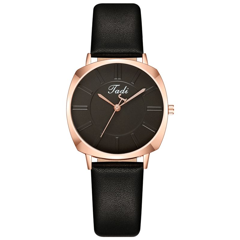 Enkel Elegant Trendy Dame Armbåndsur Rose Gull Legering Case Leather Band Kvinne Quartz Klokker