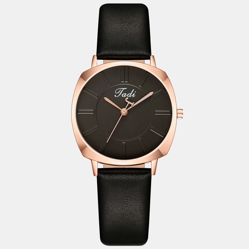 Enkel Elegant Trendy Dame Armbåndsur Rose Gull Legering Case Leather Band Kvinne Quartz Klokker