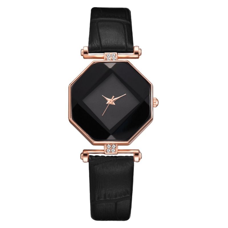 Fahion Diamond Mirror Watch Damekjole Ultra-Tynt Skinn Kvarts Klokke