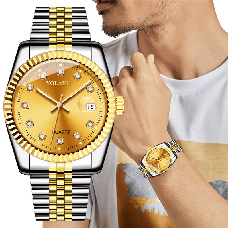 Fashion Alloy Steel Band Watch Diamond Casual Square Herre Kvartsklokke