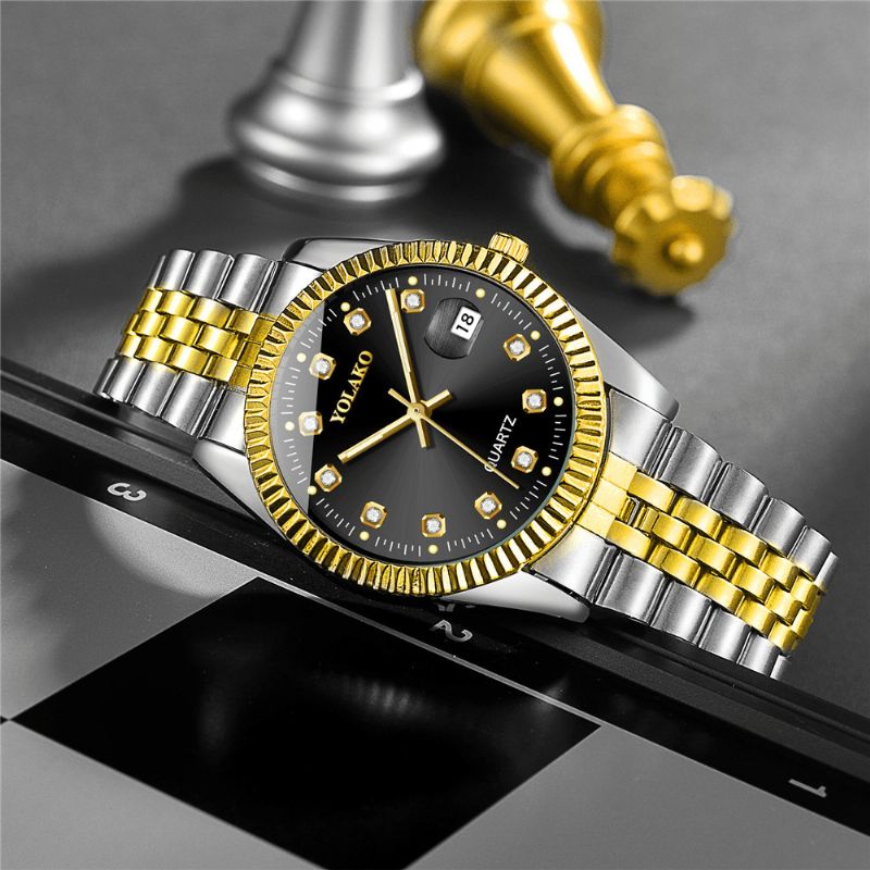 Fashion Alloy Steel Band Watch Diamond Casual Square Herre Kvartsklokke