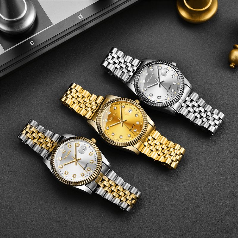 Fashion Alloy Steel Band Watch Diamond Casual Square Herre Kvartsklokke