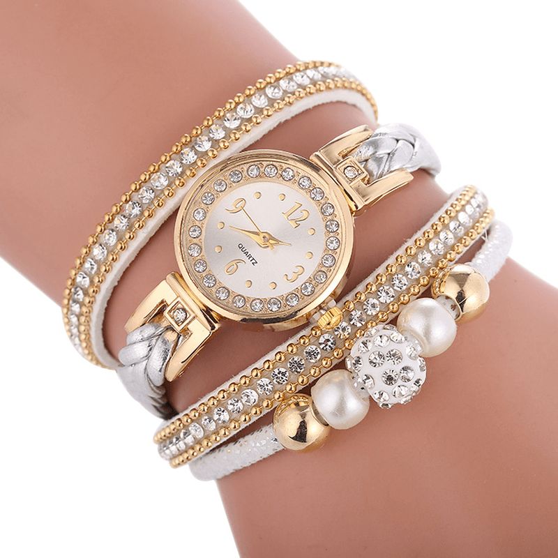 Fashion Circle Armbånd Diamond Simple Dial Dame Kjole Kvinner Kvartsklokke