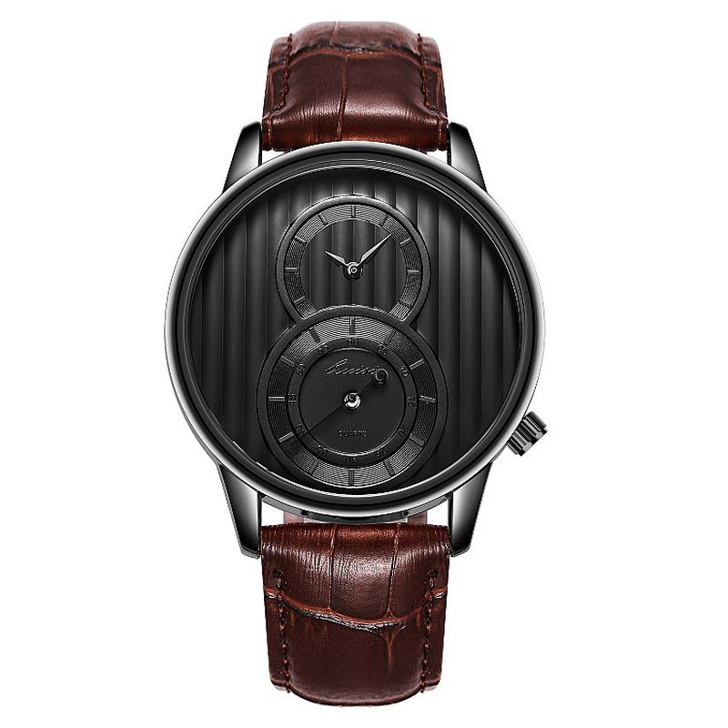 Fashion Dial Orgel Stripe Two Creative Dial Leather Herre Watch Classic Kvartsklokke