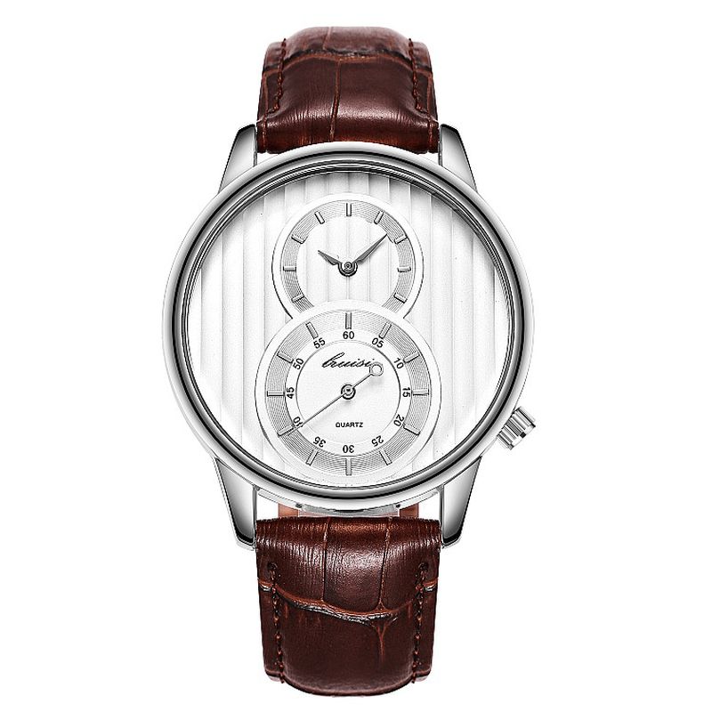 Fashion Dial Orgel Stripe Two Creative Dial Leather Herre Watch Classic Kvartsklokke