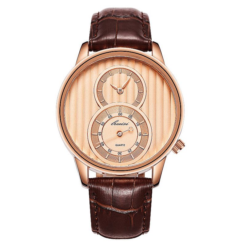 Fashion Dial Orgel Stripe Two Creative Dial Leather Herre Watch Classic Kvartsklokke