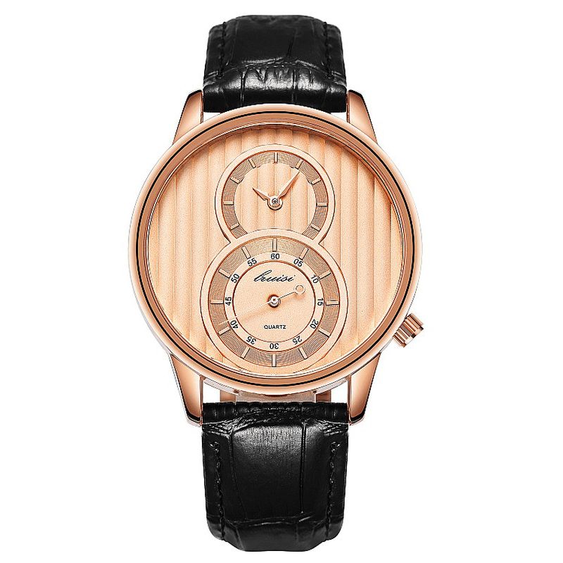 Fashion Dial Orgel Stripe Two Creative Dial Leather Herre Watch Classic Kvartsklokke