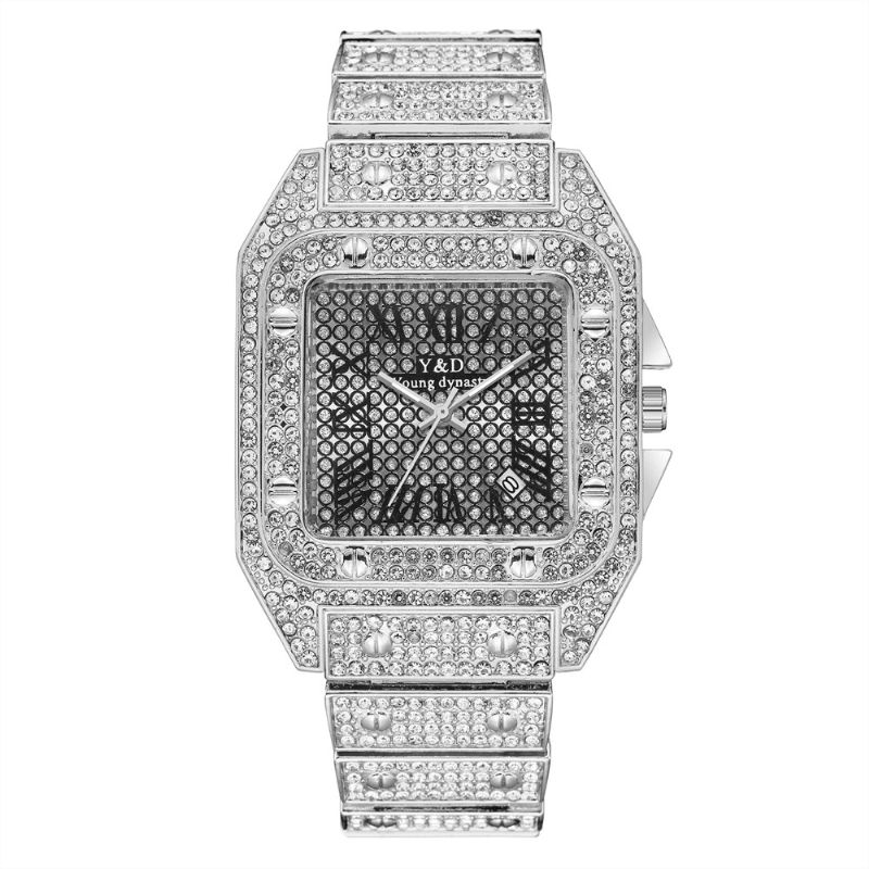 Fashion Elegant Causal Big Dial Steel Band Diamond Herre Kvartsklokke