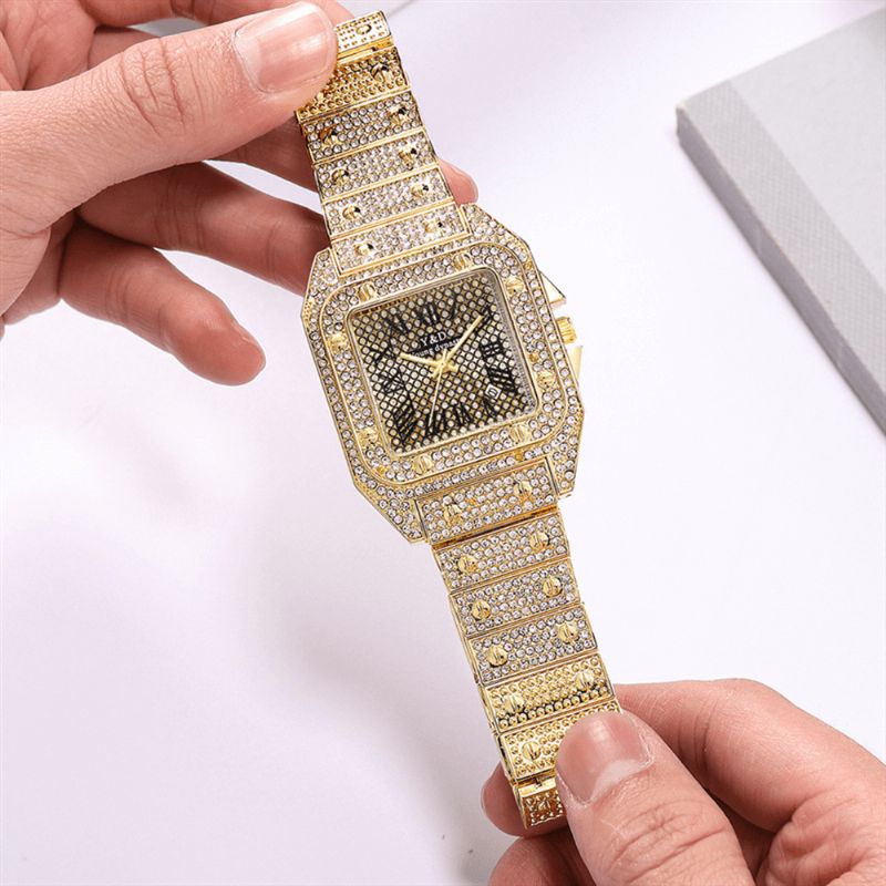 Fashion Elegant Causal Big Dial Steel Band Diamond Herre Kvartsklokke