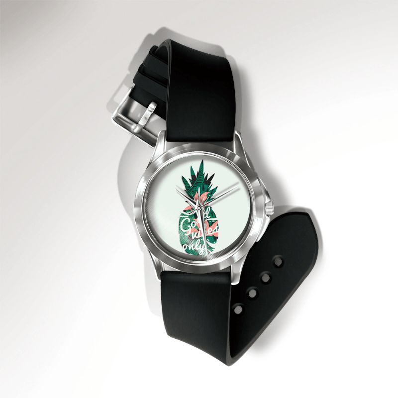 Fashion Pineapple Print Watch Summer Fruktlegering Pvc Casual Lady Kvartsklokke