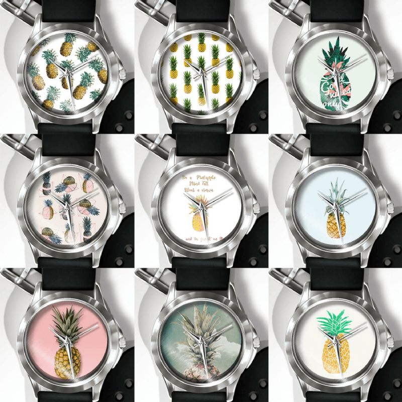 Fashion Pineapple Print Watch Summer Fruktlegering Pvc Casual Lady Kvartsklokke