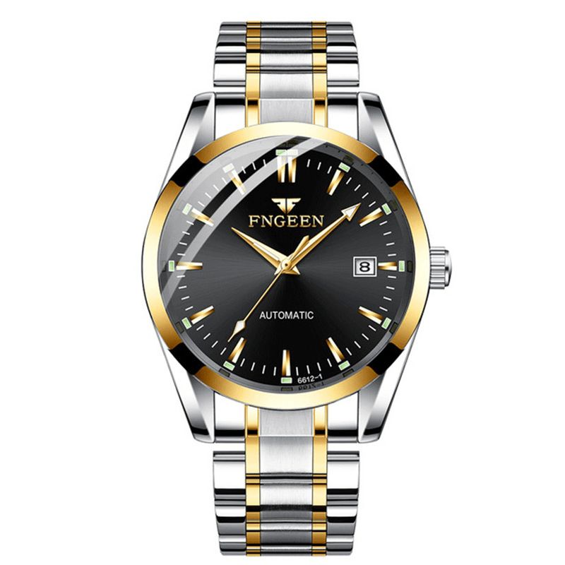 Fgennn Fashion Herre Business Style Full Steel Watch Lysende Display Automatisk Mekanisk Klokke