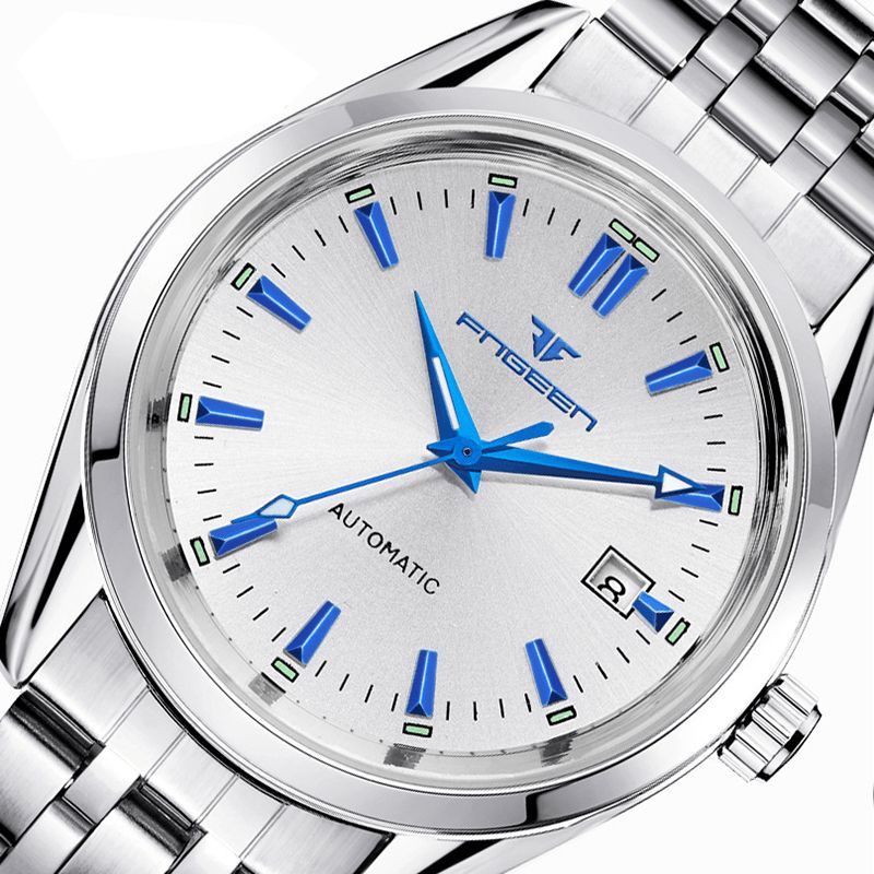 Fgennn Fashion Herre Business Style Full Steel Watch Lysende Display Automatisk Mekanisk Klokke