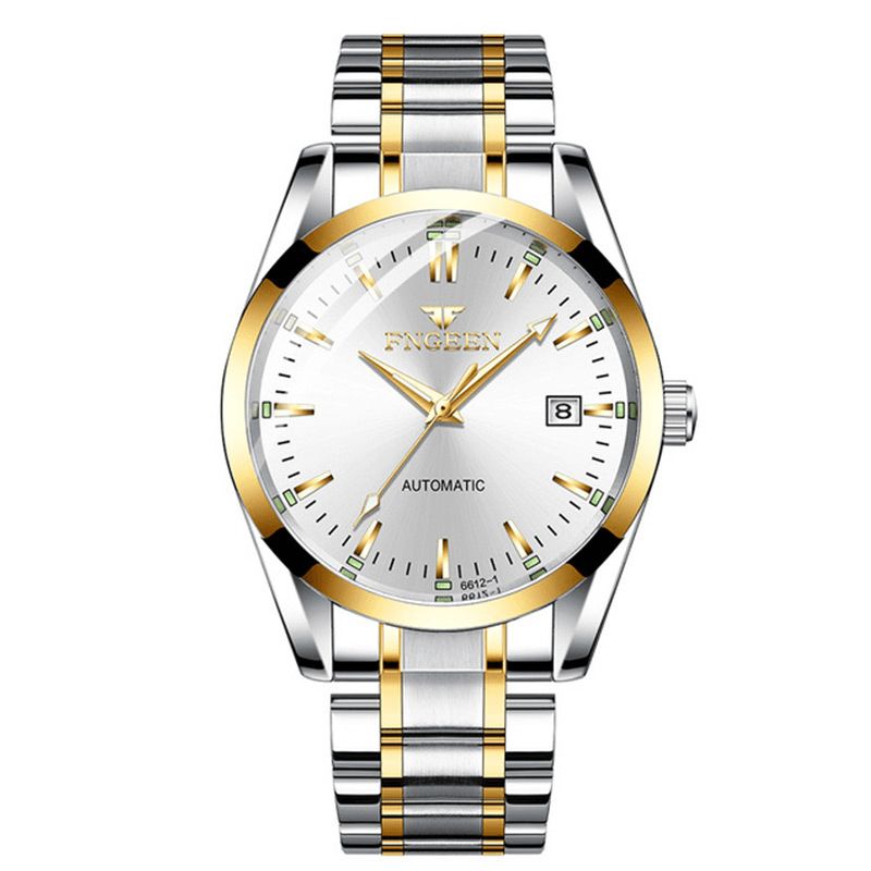 Fgennn Fashion Herre Business Style Full Steel Watch Lysende Display Automatisk Mekanisk Klokke