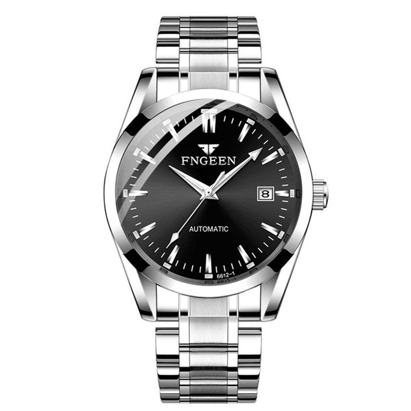 Fgennn Fashion Herre Business Style Full Steel Watch Lysende Display Automatisk Mekanisk Klokke